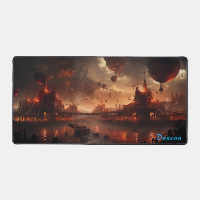 Zeppelins in Flames Steampunk Spectacle Desk Mat (Front)