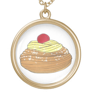 ZEPPOLE Italian Fried Dough Pastry Bakery Foodie Gold Plated Necklace