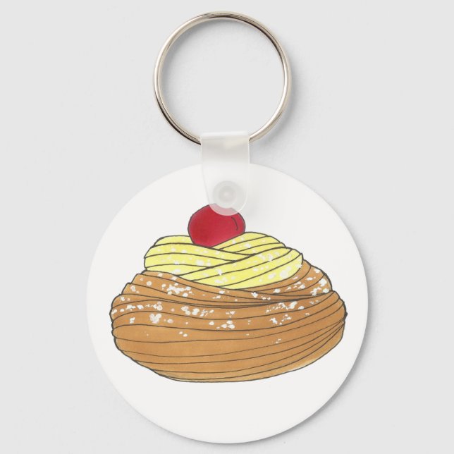 ZEPPOLE Italian Fried Dough Pastry Bakery Foodie Keychain (Front)