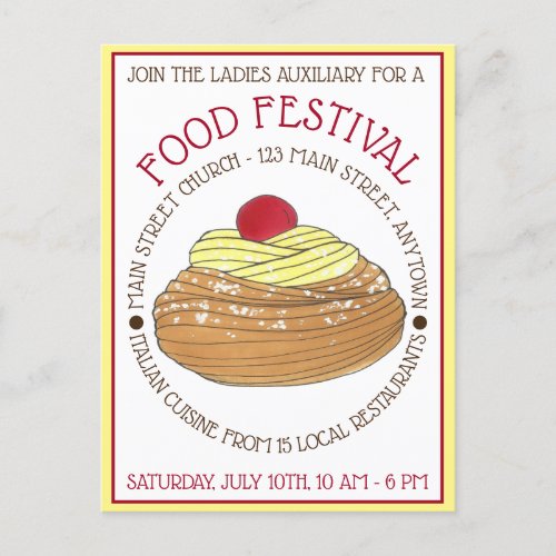 Zeppole Pastry Italian Sicilian Food Festival Invitation Postcard