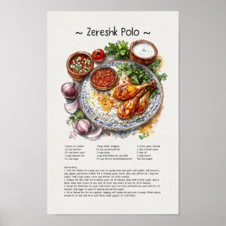 Zeresk Polo Watercolor Illustration | Persian food Poster