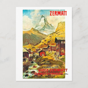 Zermat, mountain peak, Switzerland, summer vintage Postcard