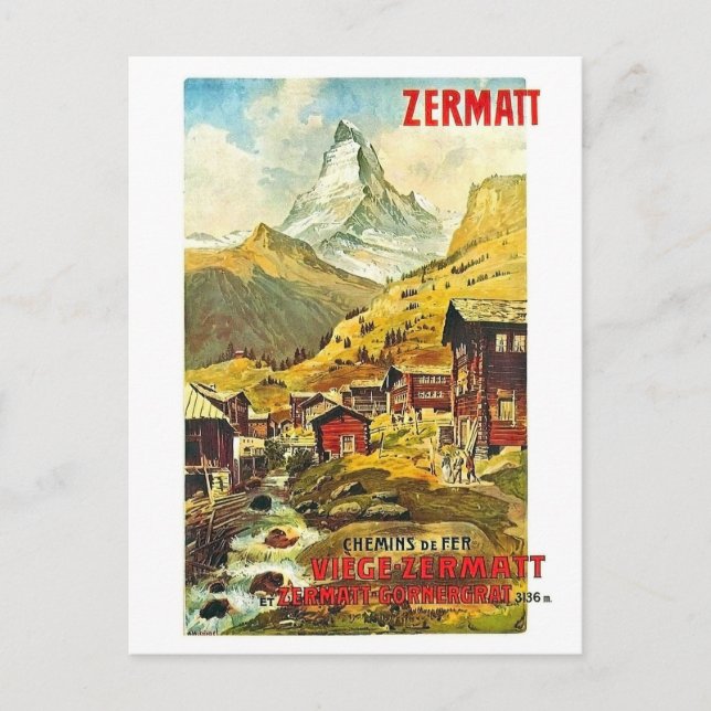 Zermat, mountain peak, Switzerland, summer vintage Postcard (Front)