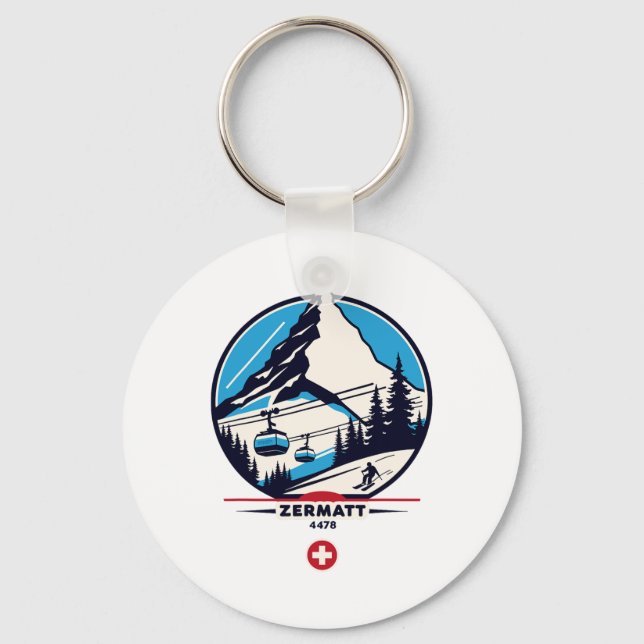 Zermatt 4478 - Skiing On The Problemhorn  Keychain (Front)