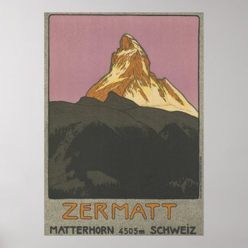 Zermatt Matterhorn Vintage Switzerland Skiing Poster
