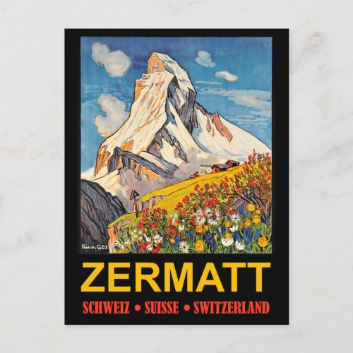 Zermatt mountain peak Switzerland vintage travel Postcard