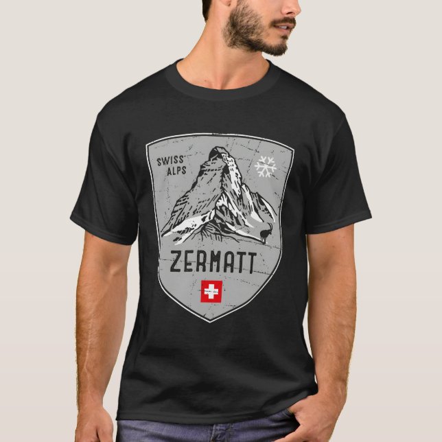 Zermatt Mountain Switzerland Emblem Hoodie T-Shirt (Front)
