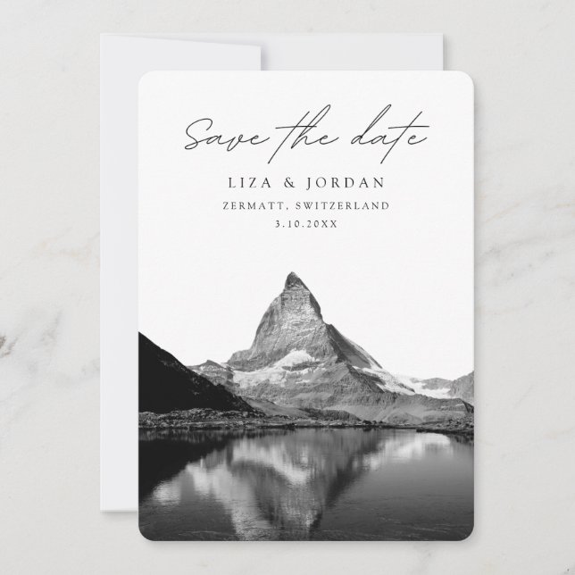 Zermatt Save the Date Switzerland Black & White Invitation (Front)