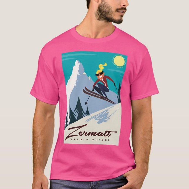 Zermatt Ski Poster T-Shirt (Front)