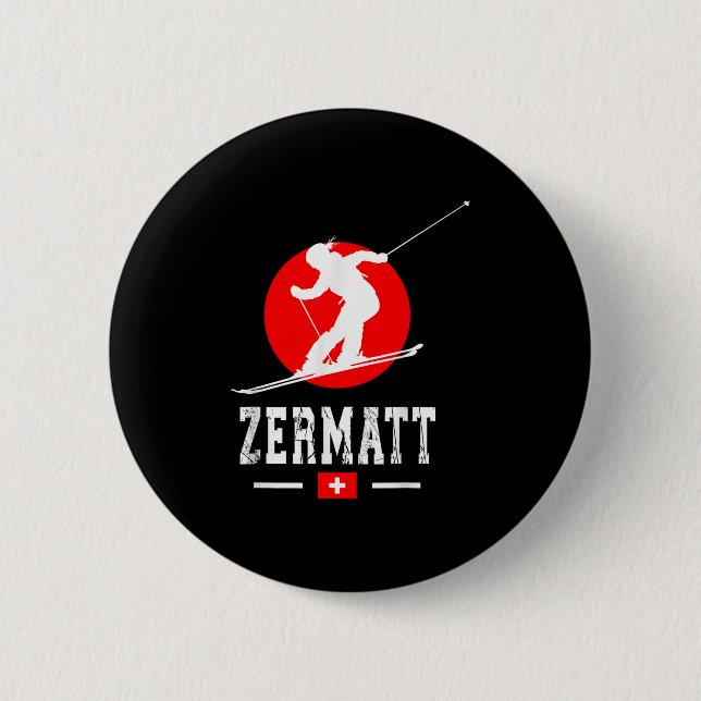 Zermatt Ski Resort Alps Swiss Mountains Switzerlan Button (Front)