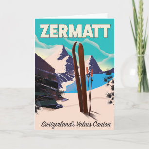 Zermatt Ski vacation poster Holiday Card