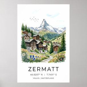 Zermatt Switzerland Art Print Alpine Village, Soft