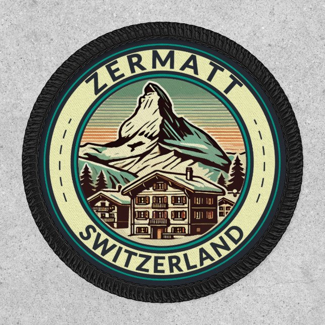Zermatt Switzerland Illustration Travel Art Badge (Front)