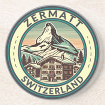Zermatt Switzerland Illustration Travel Art Badge Coaster