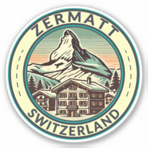 Zermatt Switzerland Illustration Travel Art Badge Sticker