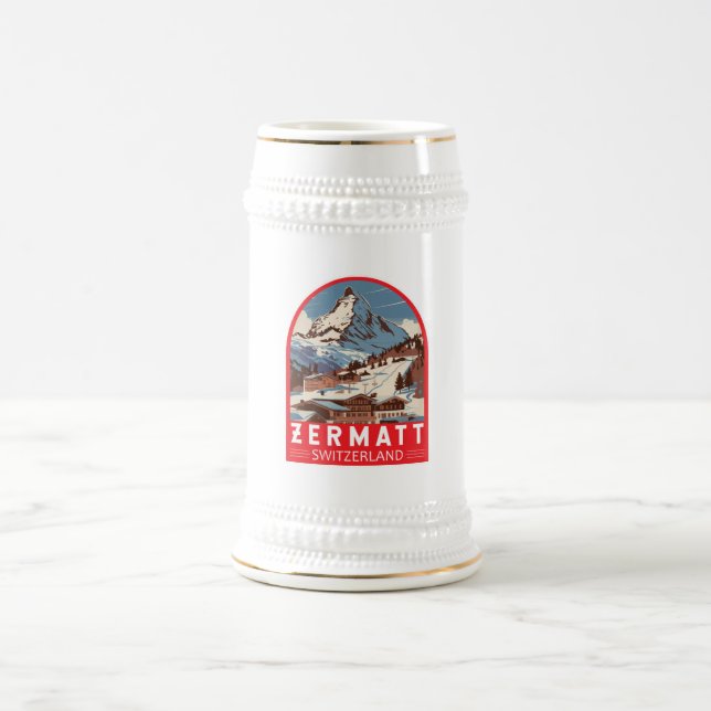 Zermatt Switzerland Illustration Travel Art Retro Beer Stein (Center)