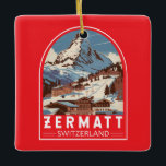Zermatt Switzerland Illustration Travel Art Retro Ceramic Ornament<br><div class="desc">Zermatt retro vector travel design. Zermatt,  in southern Switzerland’s Valais canton,  is a mountain resort renowned for skiing,  climbing and hiking.</div>