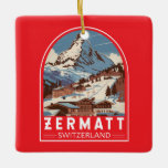 Zermatt Switzerland Illustration Travel Art Retro Ceramic Ornament<br><div class="desc">Zermatt retro vector travel design. Zermatt,  in southern Switzerland’s Valais canton,  is a mountain resort renowned for skiing,  climbing and hiking.</div>
