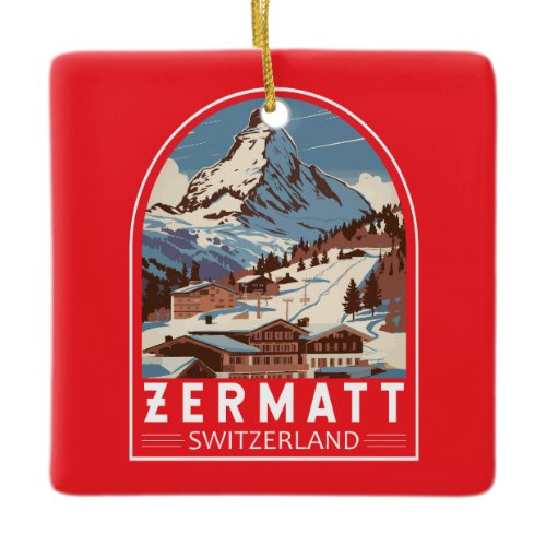 Zermatt Switzerland Illustration Travel Art Retro Ceramic Ornament