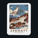 Zermatt Switzerland Illustration Travel Art Retro Magnet<br><div class="desc">Zermatt retro vector travel design. Zermatt,  in southern Switzerland’s Valais canton,  is a mountain resort renowned for skiing,  climbing and hiking.</div>