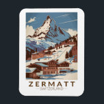 Zermatt Switzerland Illustration Travel Art Retro Magnet<br><div class="desc">Zermatt retro vector travel design. Zermatt,  in southern Switzerland’s Valais canton,  is a mountain resort renowned for skiing,  climbing and hiking.</div>