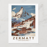 Zermatt Switzerland Illustration Travel Art Retro