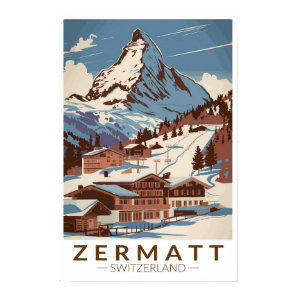 Zermatt Switzerland Illustration Travel Art Retro Poster