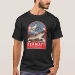 Zermatt Switzerland Illustration Travel Art Retro T-Shirt<br><div class="desc">Zermatt retro vector travel design. Zermatt,  in southern Switzerland’s Valais canton,  is a mountain resort renowned for skiing,  climbing and hiking.</div>
