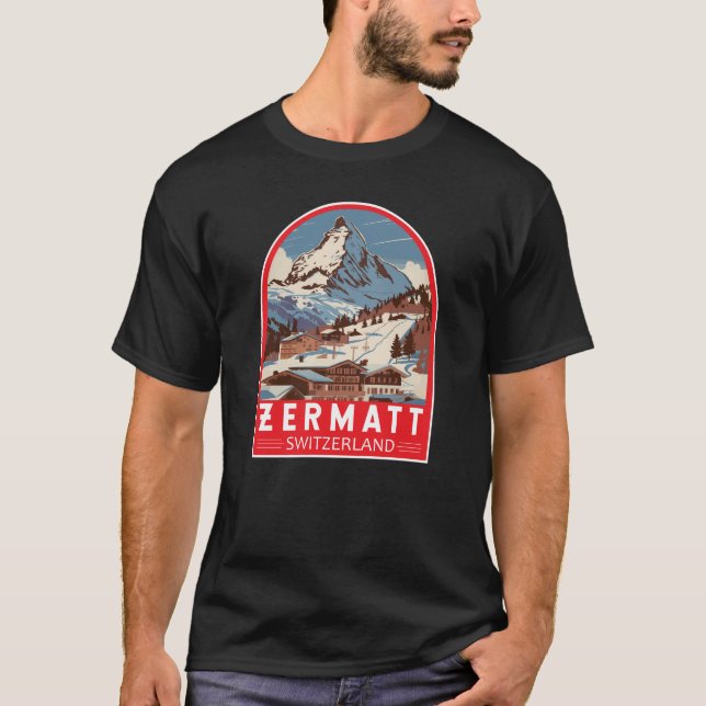Zermatt Switzerland Illustration Travel Art Retro T-Shirt (Front)