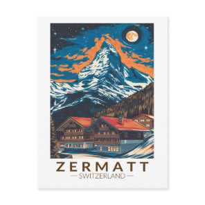 Zermatt Switzerland Matterhorn Travel Art Vintage Postcard