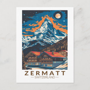 Zermatt Switzerland Matterhorn Travel Art Vintage Postcard