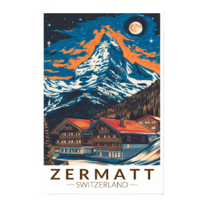 Zermatt Switzerland Matterhorn Travel Art Vintage Poster