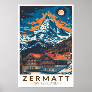Zermatt Switzerland Matterhorn Travel Art Vintage Poster