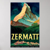Zermatt Switzerland Matterhorn Vintage Art Poster