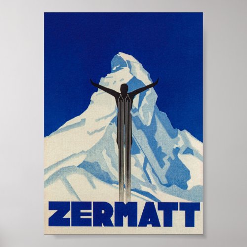 Zermatt Switzerland Matterhorn Vintage Ski Poster