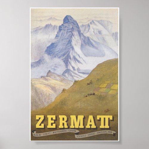 Zermatt Switzerland Matterhorn Vintage Travel Poster