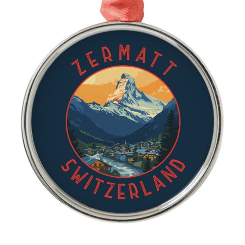 Zermatt Switzerland Retro Distressed Circle Metal Ornament