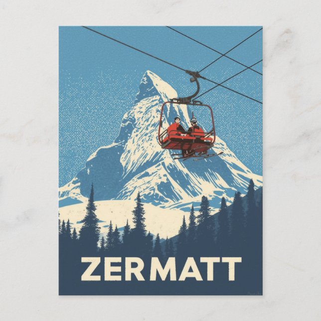 Zermatt Switzerland Ski Travel Postcard (Front)