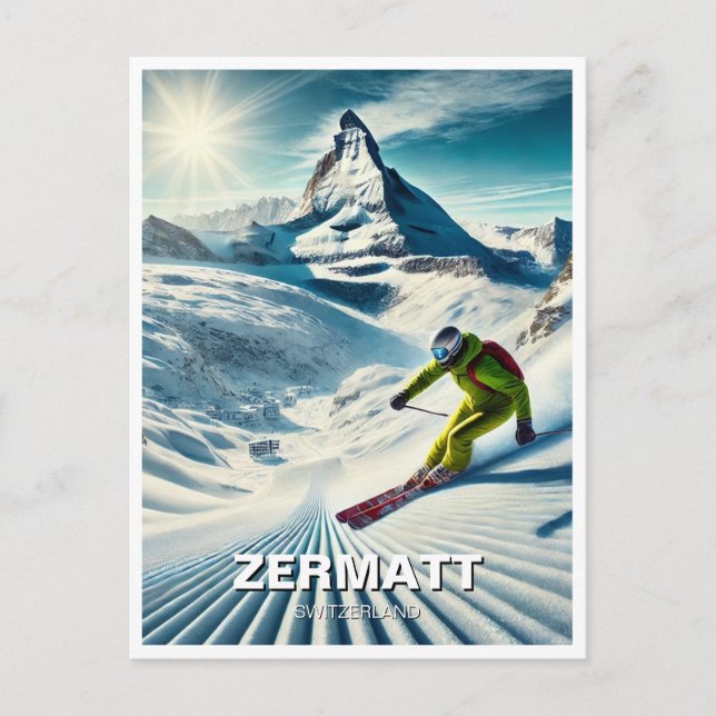 Zermatt Switzerland Skier Skiing Postcard (Front)