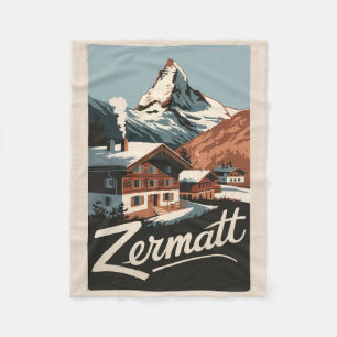 Zermatt Switzerland Travel Art Vintage Fleece Blanket