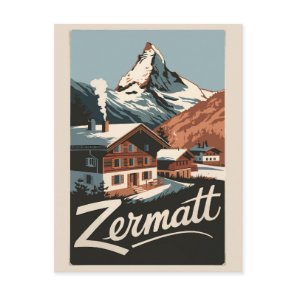 Zermatt Switzerland Travel Art Vintage Postcard