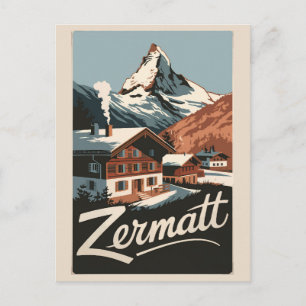 Zermatt Switzerland Travel Art Vintage Postcard