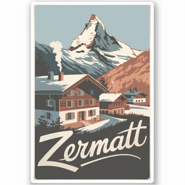 Zermatt Switzerland Travel Art Vintage Sticker (Front)