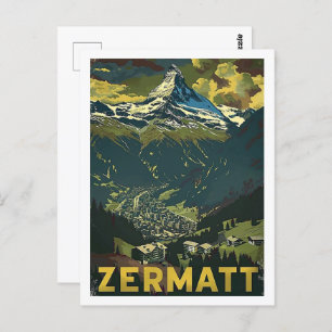 Zermatt Switzerland Vintage Famous Travel Place Postcard