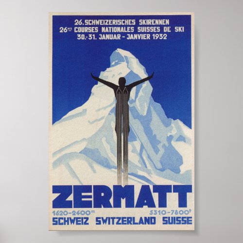 Zermatt Switzerland Vintage Ski Poster