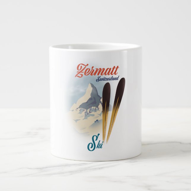 Zermatt Switzerland vintage ski poster Giant Coffee Mug (Front)