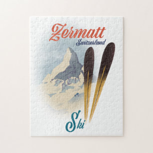 Zermatt Switzerland vintage ski poster Jigsaw Puzzle