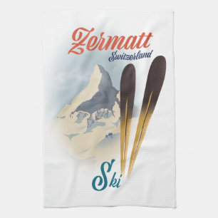 Zermatt Switzerland vintage ski poster Kitchen Towel