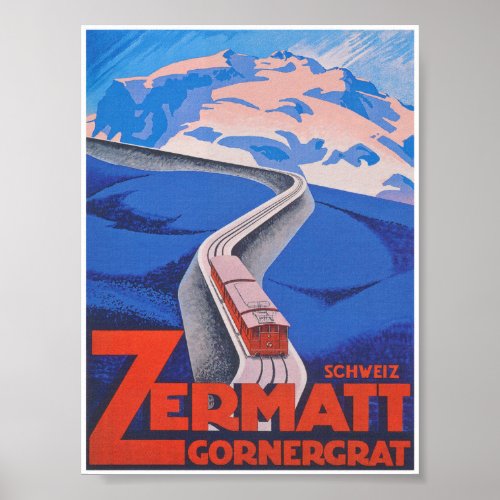 Zermatt Switzerland Vintage Train Travel Poster