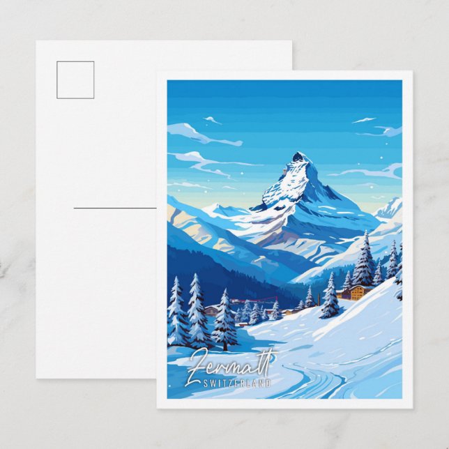 Zermatt Switzerland vintage travel illustration Postcard (Front/Back)